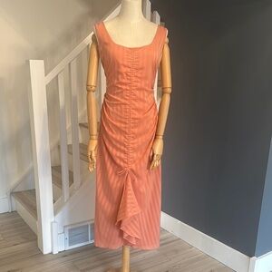 House of Harlow 1960 Orange Ruched Sheath Midi Dress